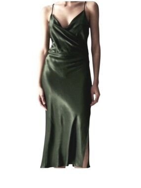 Zara Satin Effect Draped Ruched Midi Camisole Slip Dress - Medium